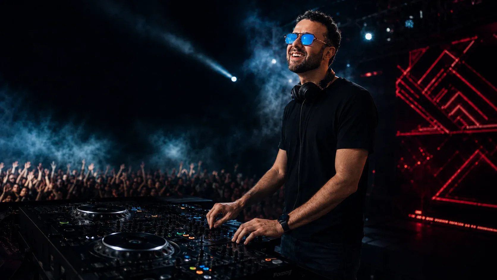 Tiago Lopes como DJ comandando a pista para um grande público