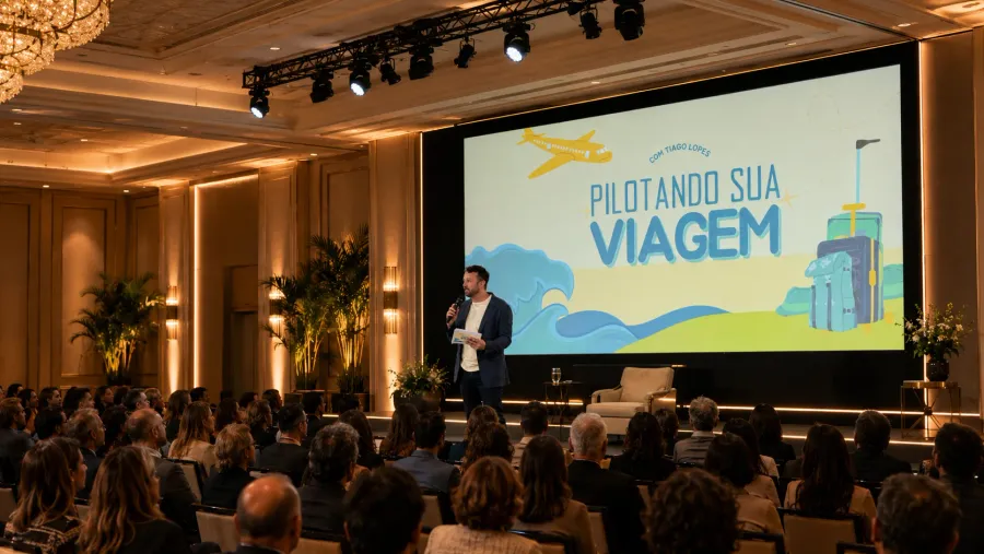 Palestra Pilotando Sua Viagem em auditório lotado